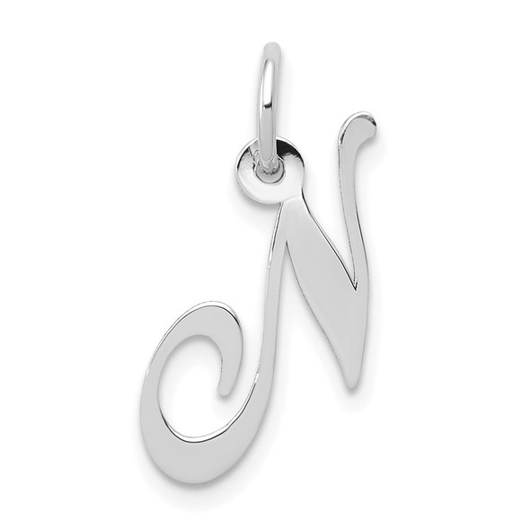 14K White Gold Small Fancy Script Initial N Charm