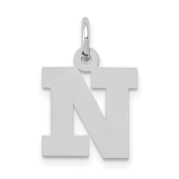 14K White Gold Small Block Initial N Charm