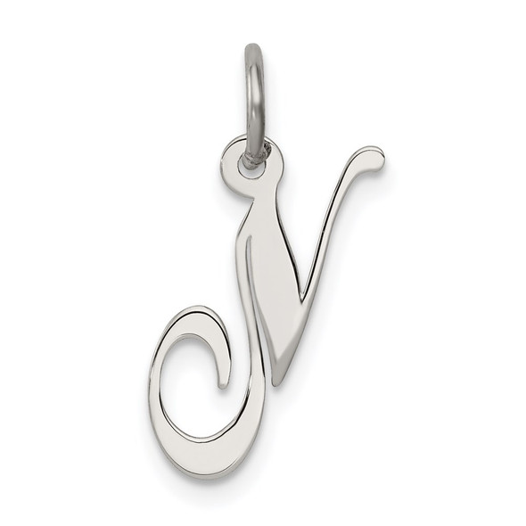 Sterling Silver Rhodium-plated Small Fancy Script Initial N Charm