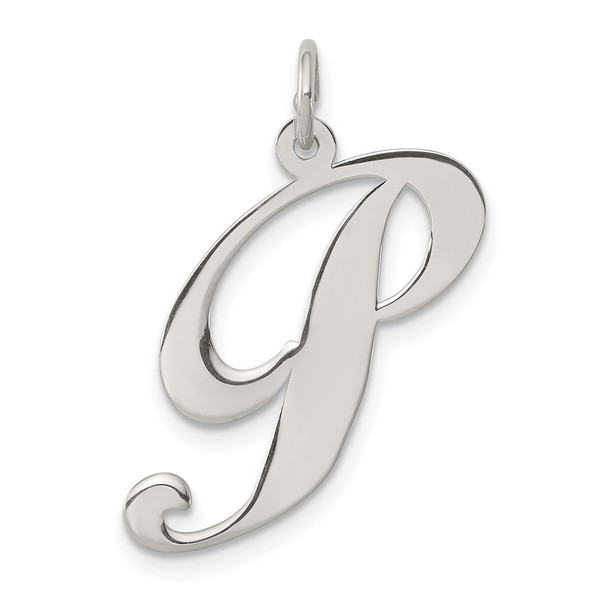 Sterling Silver Rhodium-plated Large Fancy Script Initial P Charm