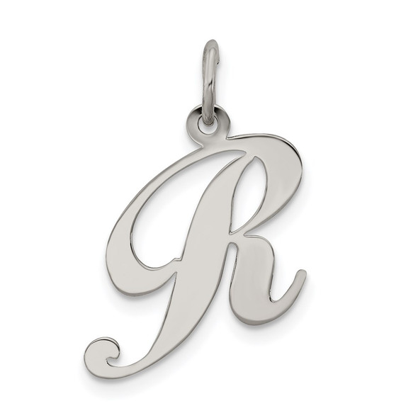 Sterling Silver Rhodium-plated Medium Fancy Script Initial R Charm