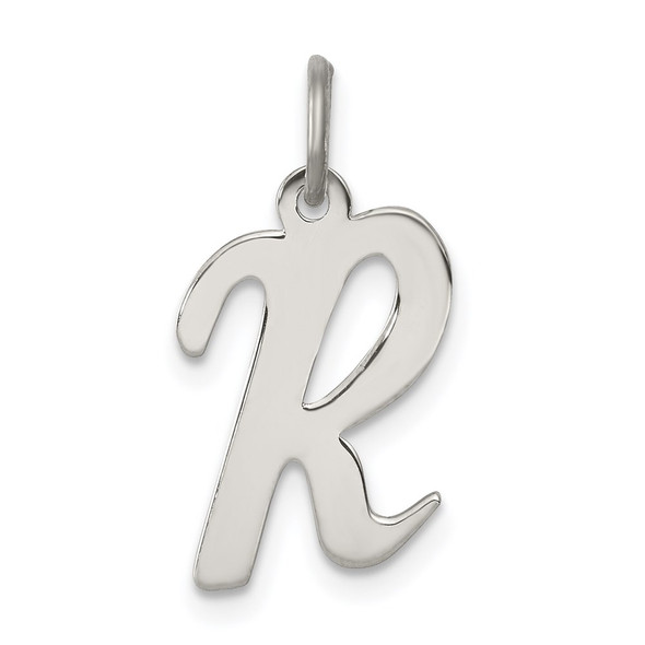 Sterling Silver Rhodium-plated Medium Script Initial R Charm