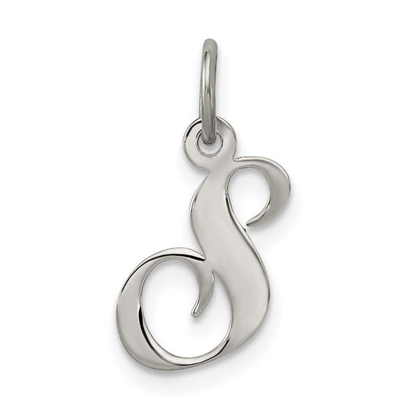 Sterling Silver Rhodium-plated Small Fancy Script Initial S Charm