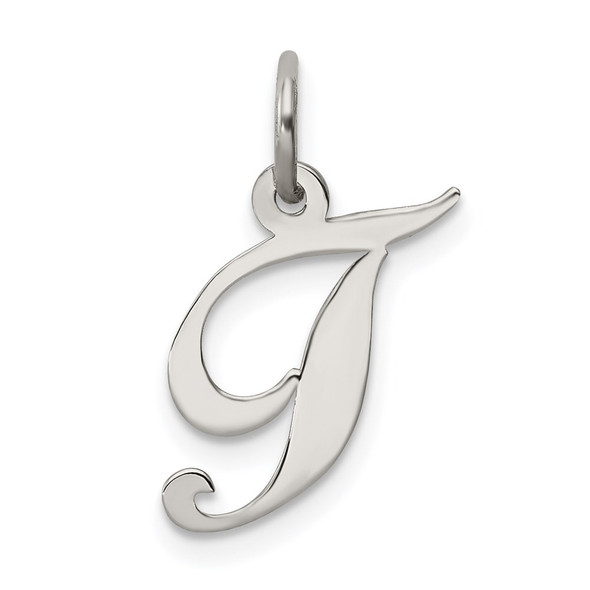 Sterling Silver Rhodium-plated Small Fancy Script Initial T Charm