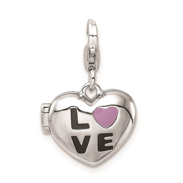 Sterling Silver Enameled Love Heart Locket w/Lobster Clasp Charm