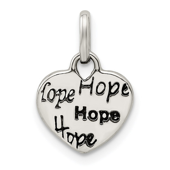 Sterling Silver Antiqued and Polished Hope Heart Charm