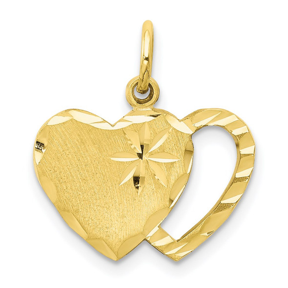 10k Yellow Gold Solid Diamond-Cut Double Heart Charm