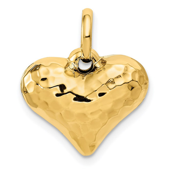 14k Yellow Gold Polished and Hammered 3-D Heart Charm S1449