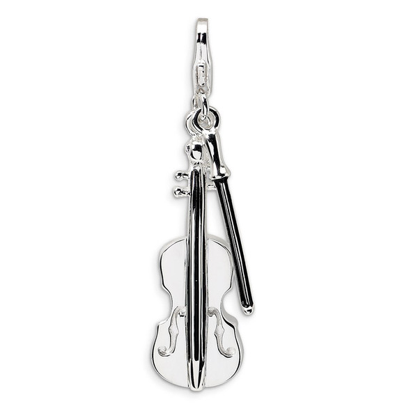 Sterling Silver 3-D Violin and Antiqued Bow w/ Lobster Clasp Charm