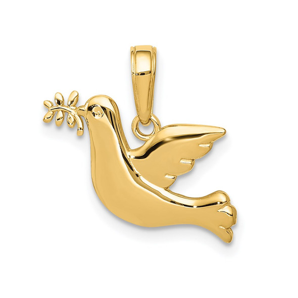 14k Yellow Gold Polished and Diamond-cut Dove Charm
