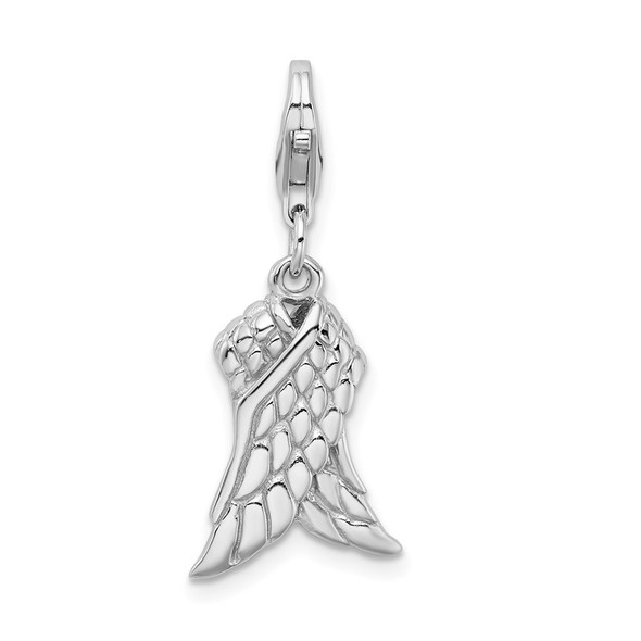 Rhodium-Plated Sterling Silver 3-D Wings w/Lobster Clasp Charm