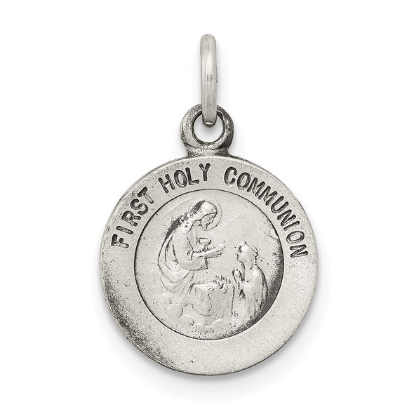 Sterling Silver Antiqued First Holy Communion Medal Charm QC5822