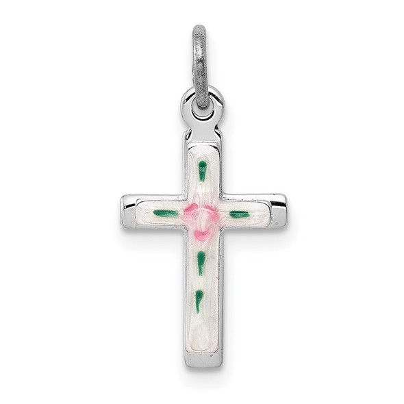 Sterling Silver Rhodium-plated Enameled Cross Charm QC3222