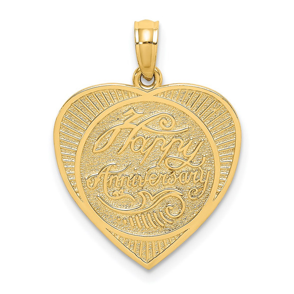 14k Yellow Gold Textured Back HAPPY ANNIVERSARY in Heart Pendant