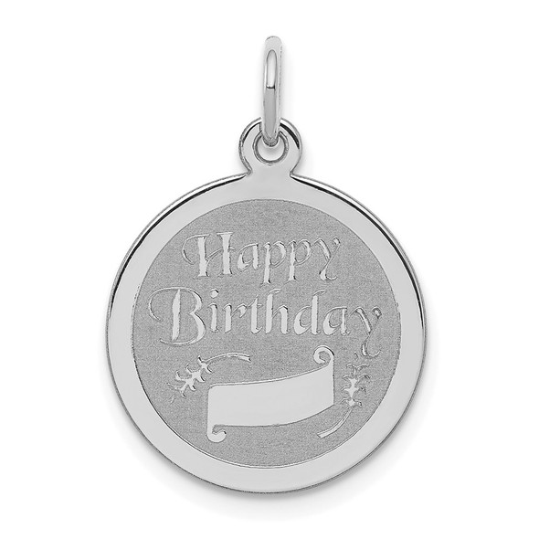 Sterling Silver Rhodium-plated Happy Birthday Disc Charm QC347