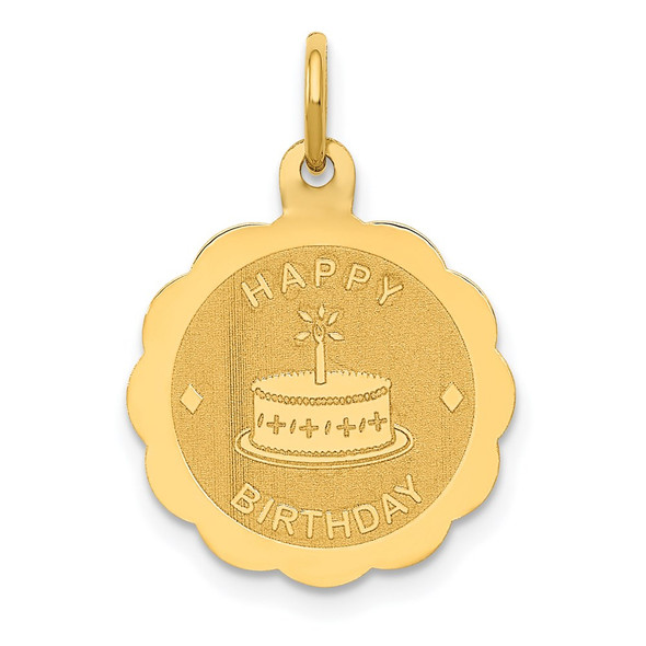 14k Yellow Gold Polished Satin Engraveable HAPPY BIRTHDAY Charm