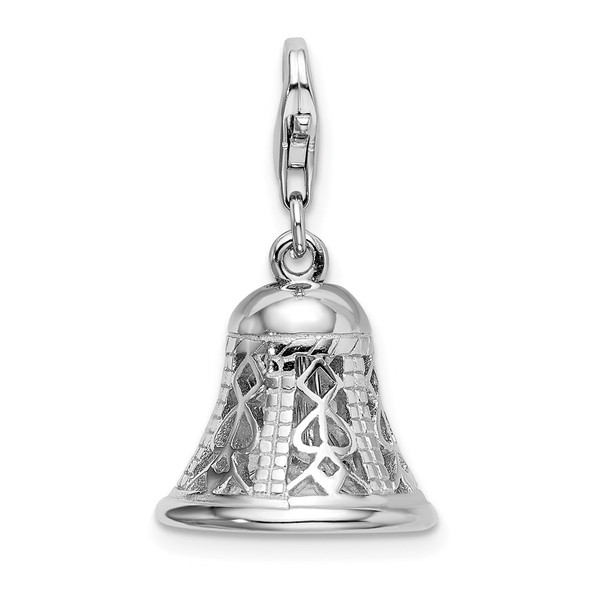 Sterling Silver Polished Movable Bell w/Lobster Clasp Charm