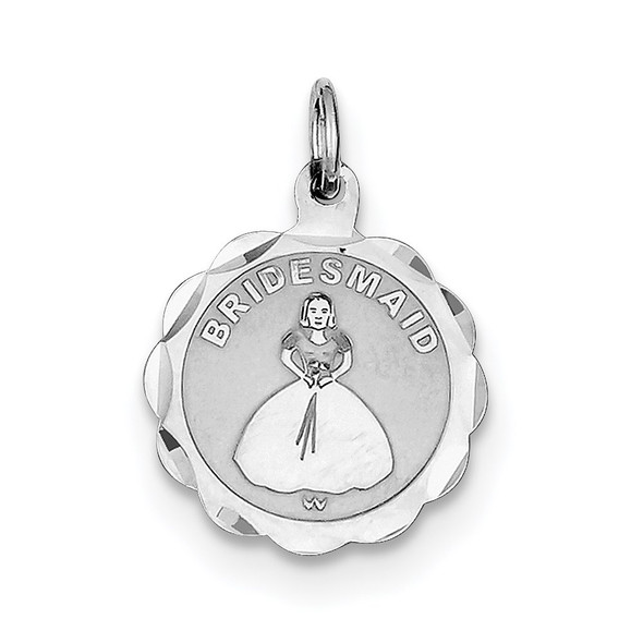 Sterling Silver Rhodium-plated Bridesmaid Disc Charm