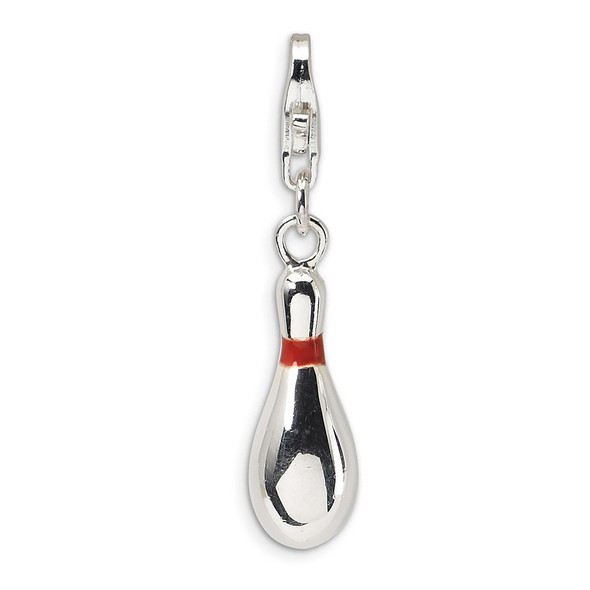 Sterling Silver Enameled Bowling Pin w/Lobster Clasp Charm