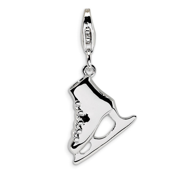 Sterling Silver 3D Ice Skate w/Lobster Clasp Charm