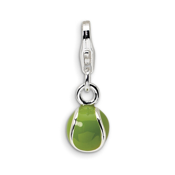 Sterling Silver 3-D Enameled Tennis Ball w/Lobster Clasp Charm