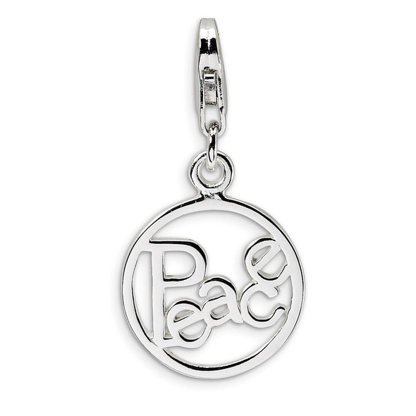 Sterling Silver Polished Peace In Circle w/Lobster Clasp Charm