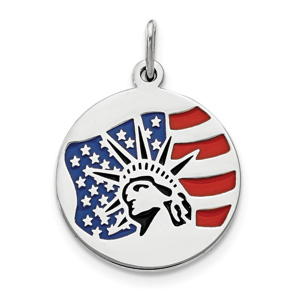 Sterling Silver Polished Enameled Statue Of Liberty w/Flag Charm