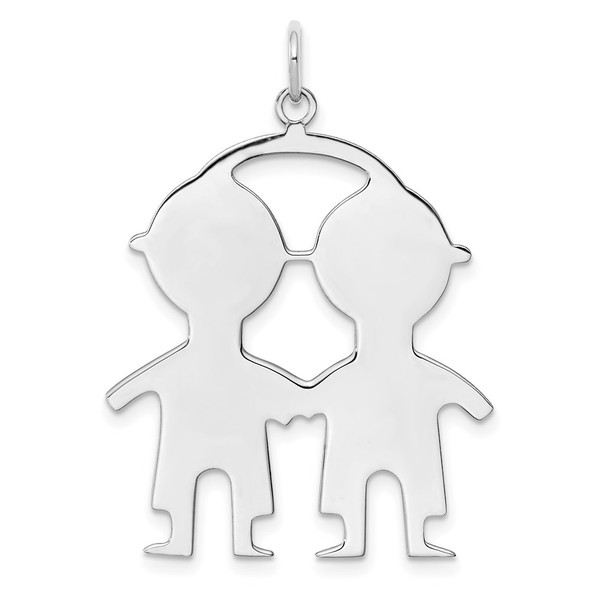 Sterling Silver Rhodium-plated Boy/Boy Polished Front/Satin Back Disc Charm