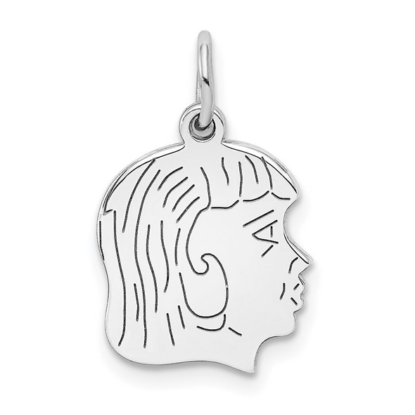 Sterling Silver Rhodium-Plate Girl Polished Front/Satin Back Disc Charm QM356/18