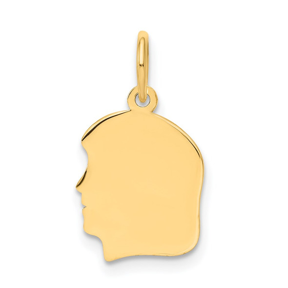 14k Yellow Gold Plain Small .009 Gauge Facing Left Engravable Girl Head Charm