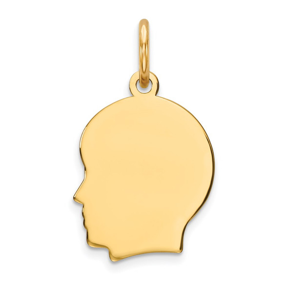14k Yellow Gold Plain Small .011 Gauge Facing Left Engravable Boy Head Charm