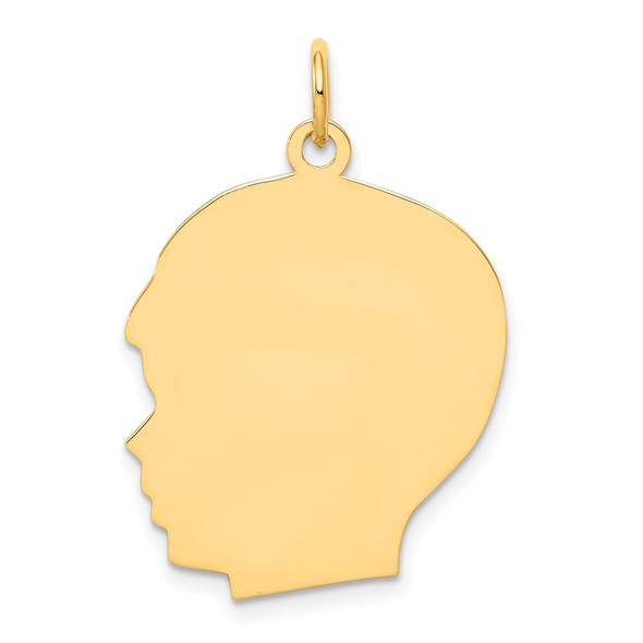 14k Yellow Gold Plain Large .011 Gauge Facing Left Engravable Boy Head Charm