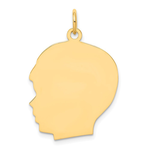 14k Yellow Gold Plain Large .013 Gauge Facing Left Engravable Boy Head Charm