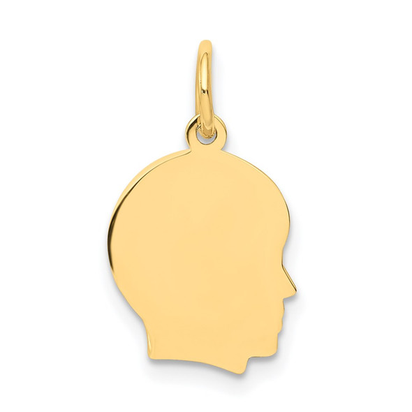 14k Yellow Gold Plain Small .011 Gauge Facing Right Engravable Boy Head Charm