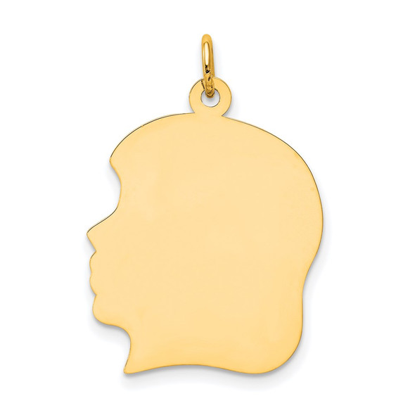 14k Yellow Gold Plain Large .018 Gauge Facing Left Engravable Girl Head Charm