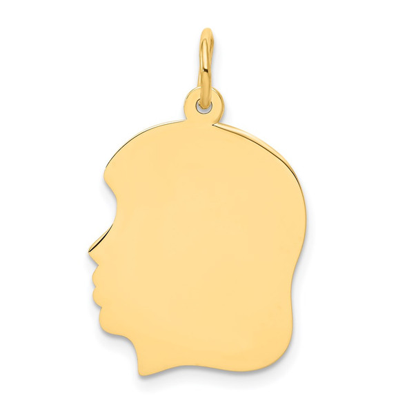 14k Yellow Gold Plain .035 Gauge Facing Left Engravable Girl Head Charm XM115/35