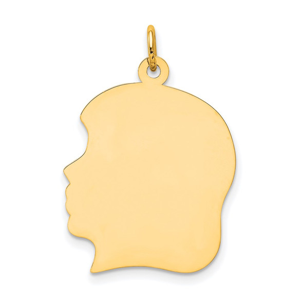 14k Yellow Gold Plain Large .027 Gauge Facing Left Engravable Girl Head Charm