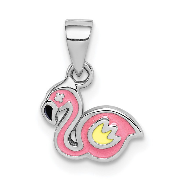 Sterling Silver Rhodium-plated Childs Enameled Flamingo Pendant