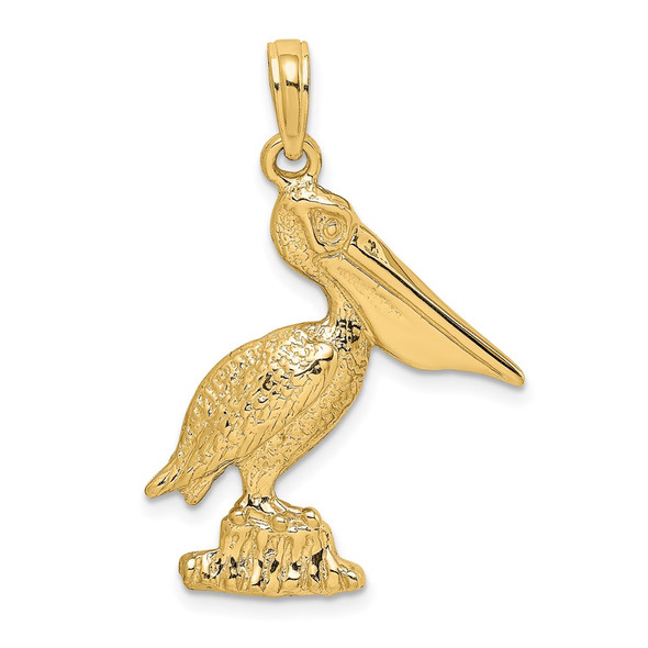 14k Yellow Gold 2-D Pelican Standing Pendant