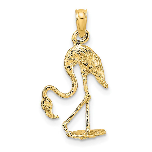 14k Yellow Gold 3-D Textured Flamingo Pendant K6608