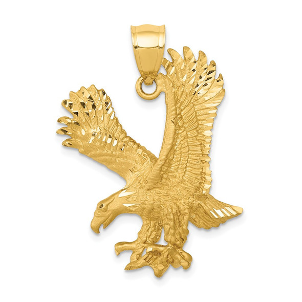 14k Yellow Gold Satin Diamond-cut Eagle Pendant K6001