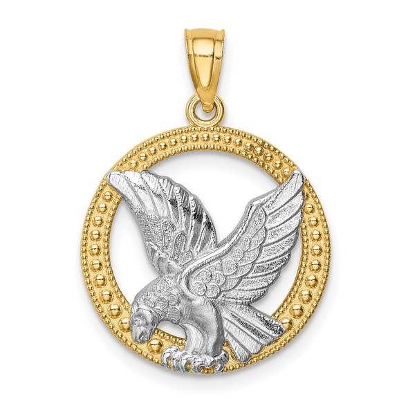 14k Yellow Gold w/Rhodium Eagle Pendant