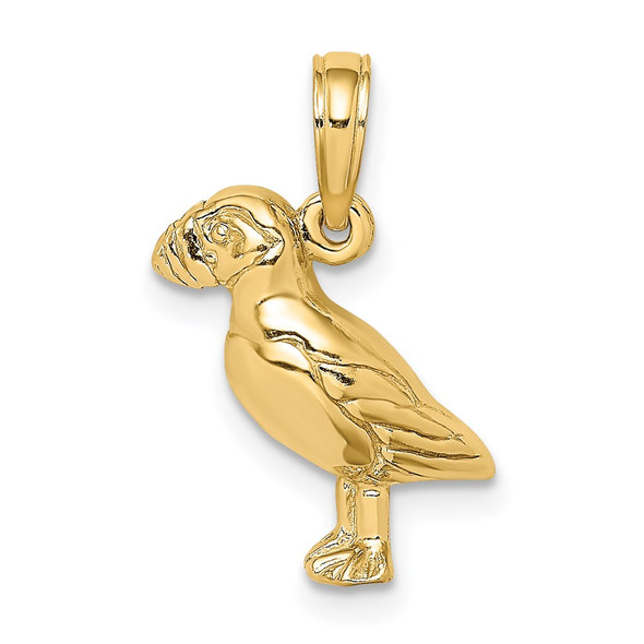 14k Yellow Gold 2-D Polished and Textured Puffin Bird Pendant