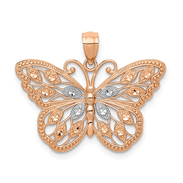 14k Rose Gold Rhodium Plated Diamond-Cut Butterfly Pendant