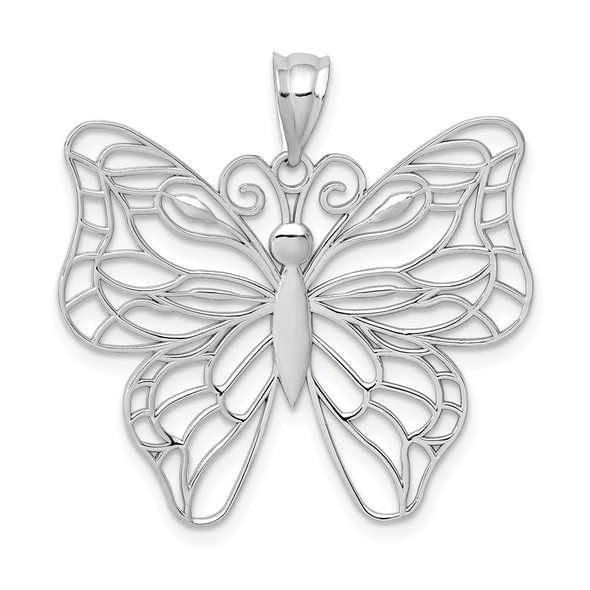 14K White Gold Polished Large Butterfly Pendant