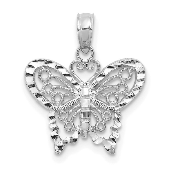 14K White Gold Diamond-cut Butterfly Pendant