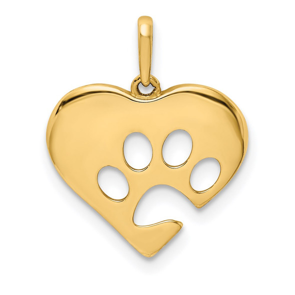 14k Yellow Gold Polished Heart w/Paw Print Pendant