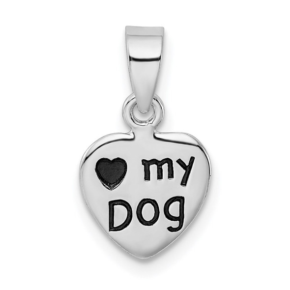 Sterling Silver Rhodium-plated Antiqued Love My Dog Pendant