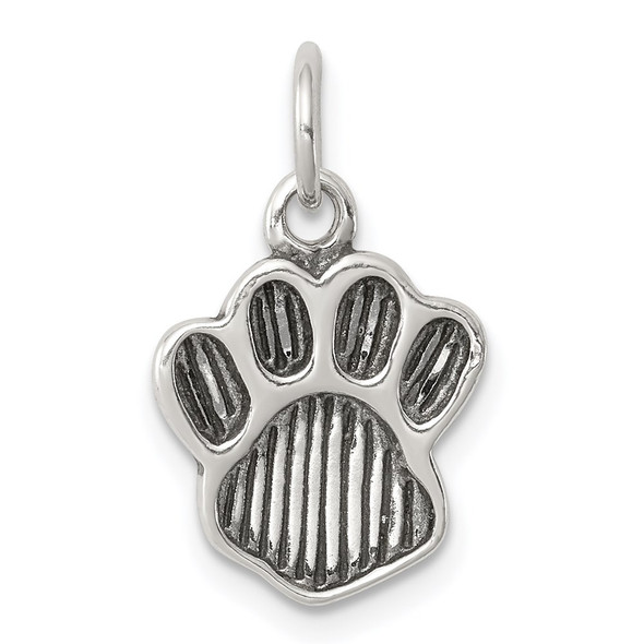 Sterling Silver Polished and Antiqued Paw Pendant