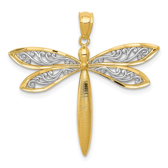 14k Yellow Gold with Rhodium Dragonfly Pendant C3464